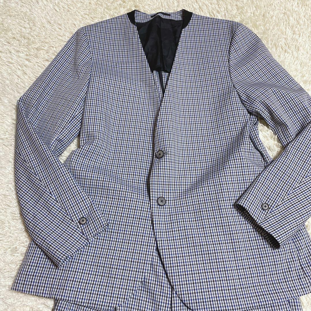 UNITED TOKYO ストレッチチェックノーカラージャケットセットアップ