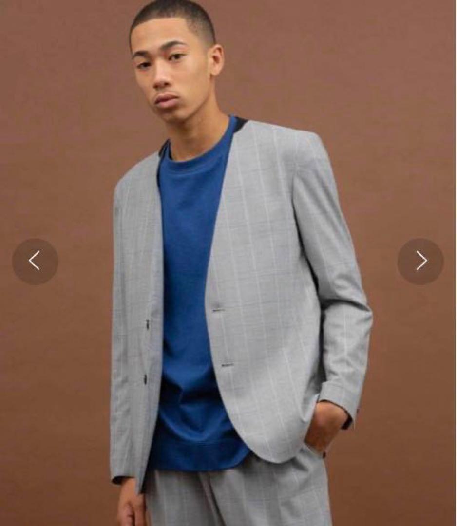 UNITED TOKYO ストレッチチェックノーカラージャケットセットアップ