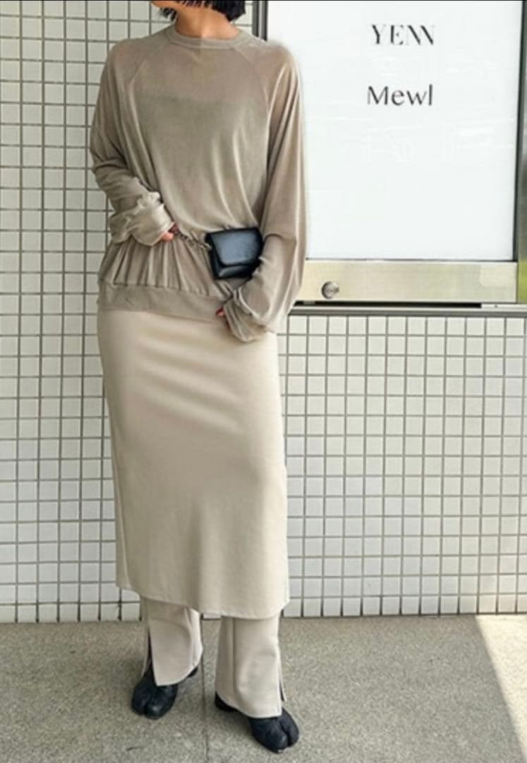 15時削除【YENN イエン】フロッキーチュールプルオーバー　ベージュ