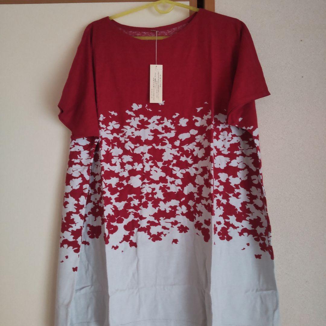 JURGEN LEHL 赤と淡いグレーの花柄チュニック　新品未使用♡