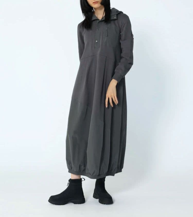 ヤマダヤ LASUD バルーンシルエット異素材ワンピース チャコールグレー