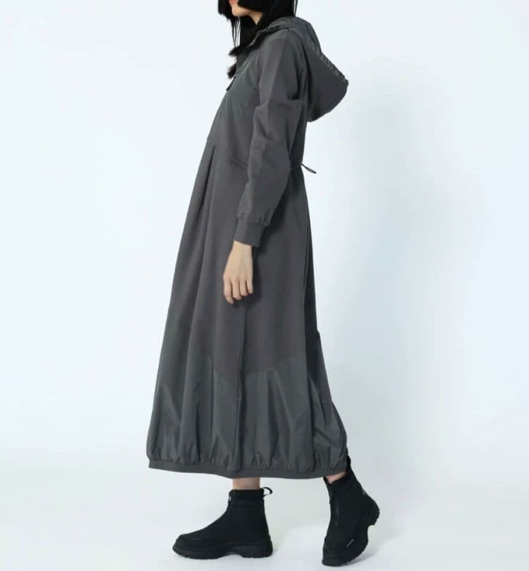 ヤマダヤ LASUD バルーンシルエット異素材ワンピース チャコールグレー