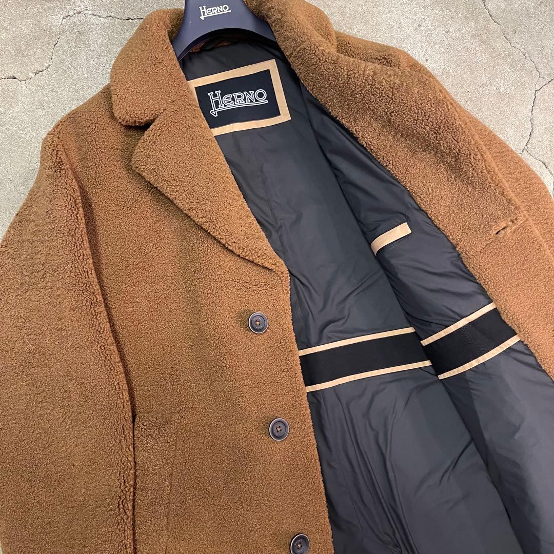 HERNO エコファー チェスターコート ボア ブラウン 48