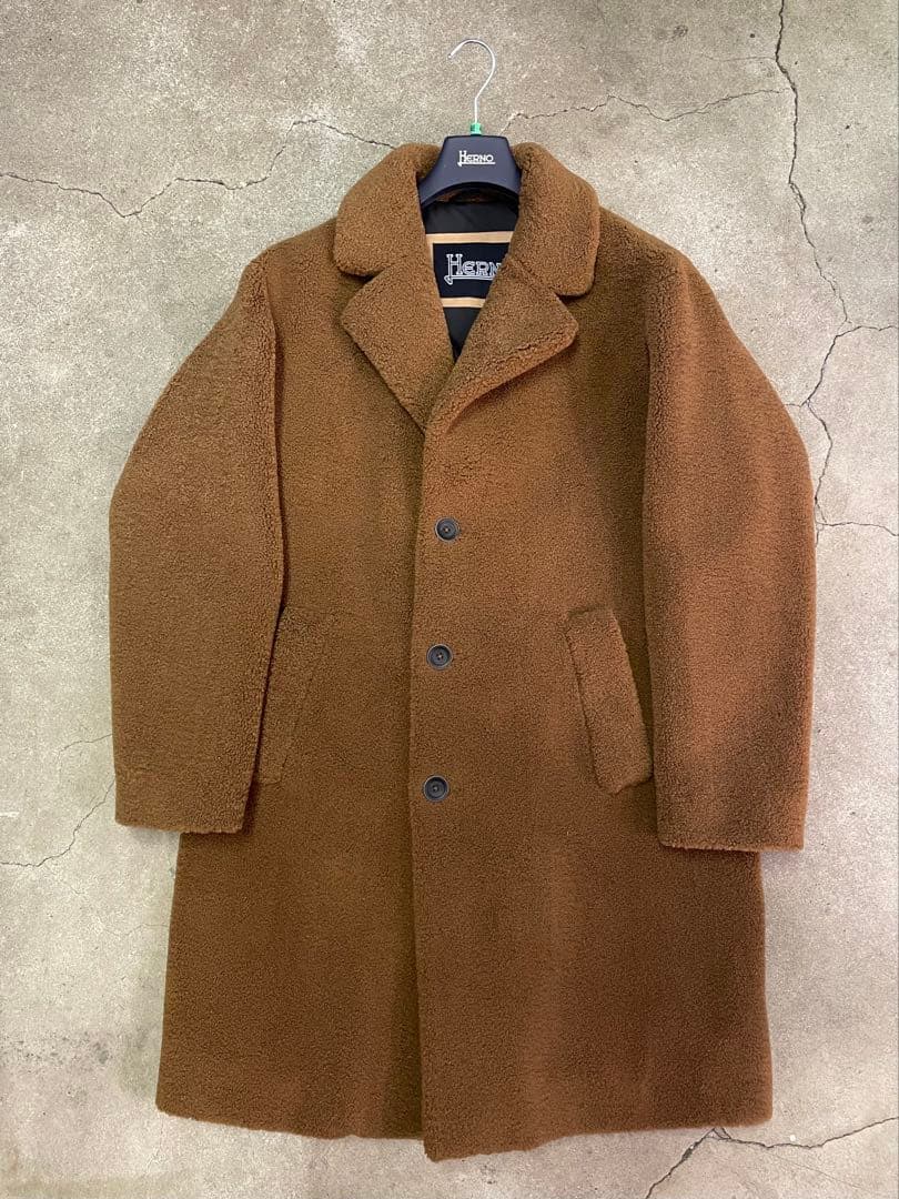 HERNO エコファー チェスターコート ボア ブラウン 48