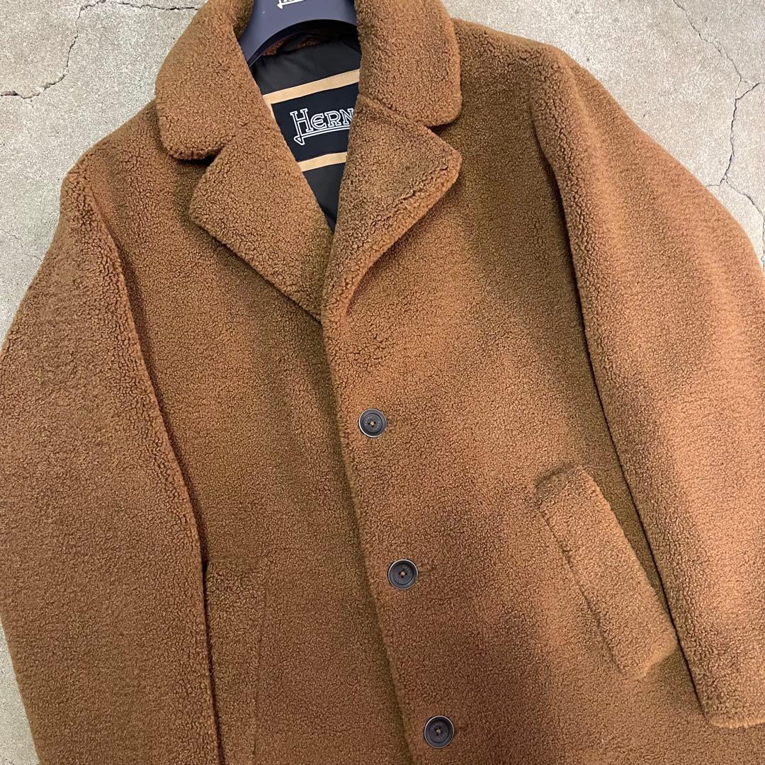 HERNO エコファー チェスターコート ボア ブラウン 48