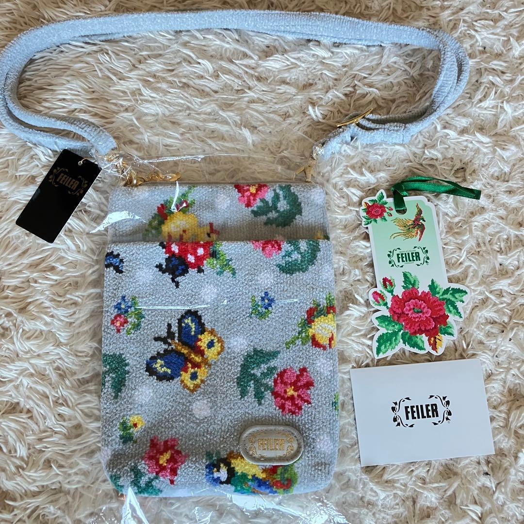 未使用⭐️ FEILER フェイラー　ハイジ　ドット スマホショルダー　グレー