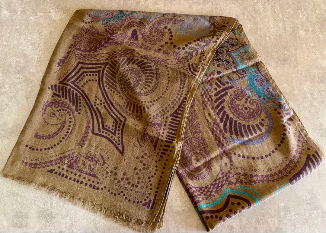 【美品】エトロ ETRO ペイズリー柄 カシミヤ混 大判ストール