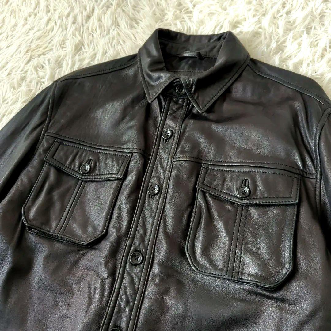 良品 エディーバウアー カバーオール ラムレザー シャツジャケット 黒 L