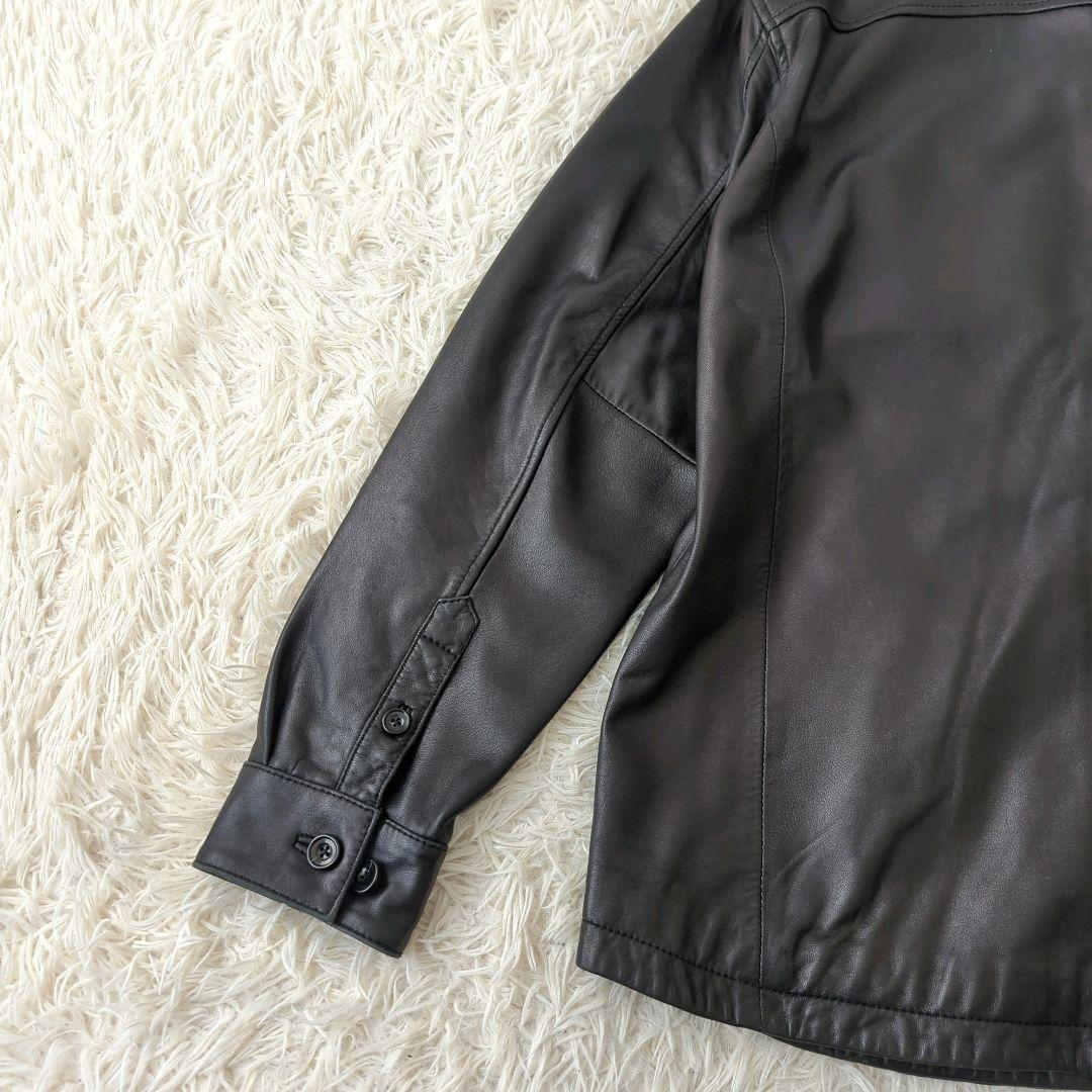 良品 エディーバウアー カバーオール ラムレザー シャツジャケット 黒 L