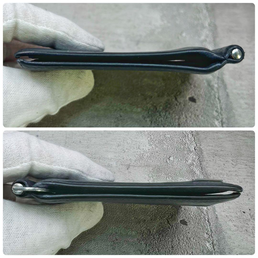 現行 プラダ トライアングルロゴ カーフレザー マネークリップ ネイビー メンズ