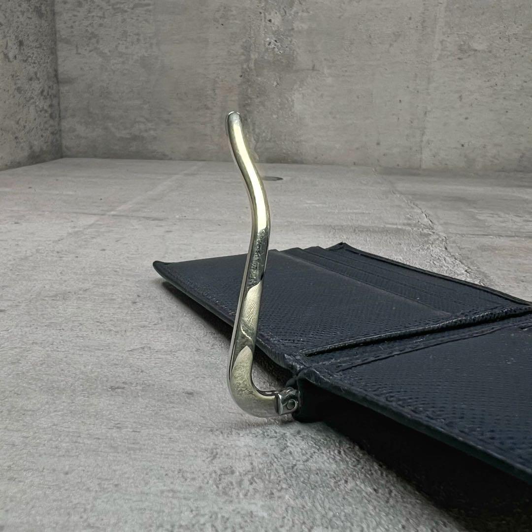 現行 プラダ トライアングルロゴ カーフレザー マネークリップ ネイビー メンズ