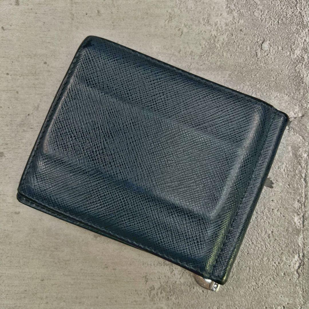 現行 プラダ トライアングルロゴ カーフレザー マネークリップ ネイビー メンズ