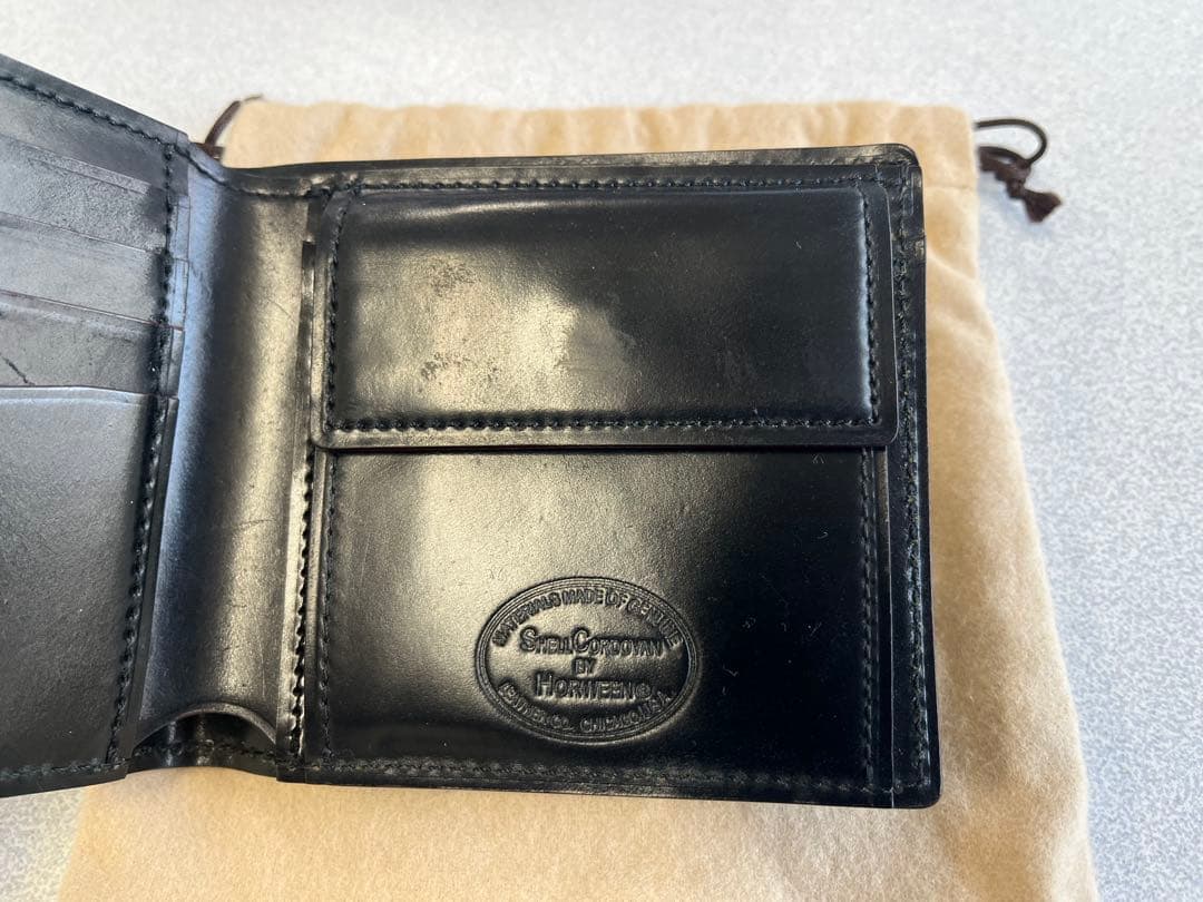 GANZO シェルコードバン 2 小銭入れ付き二つ折り財布　ブラック