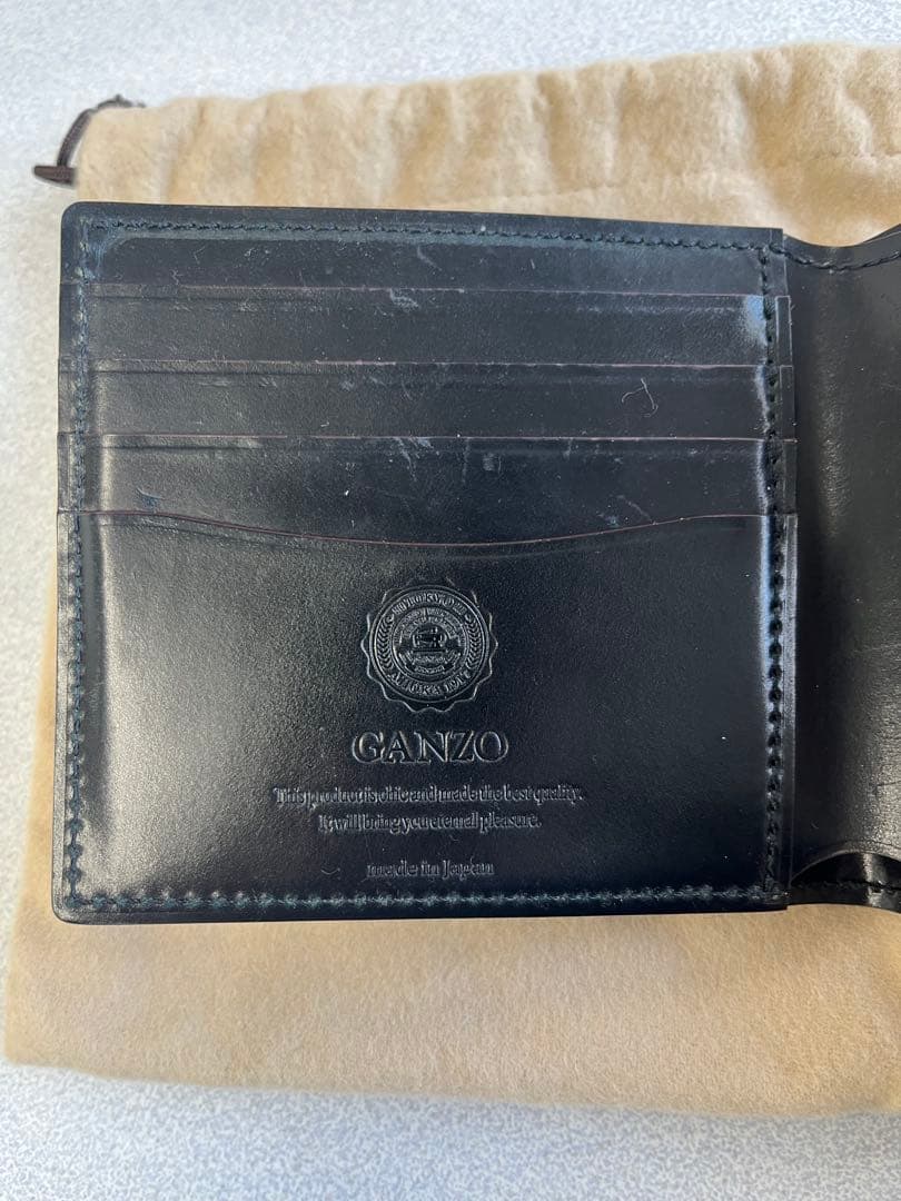 GANZO シェルコードバン 2 小銭入れ付き二つ折り財布　ブラック