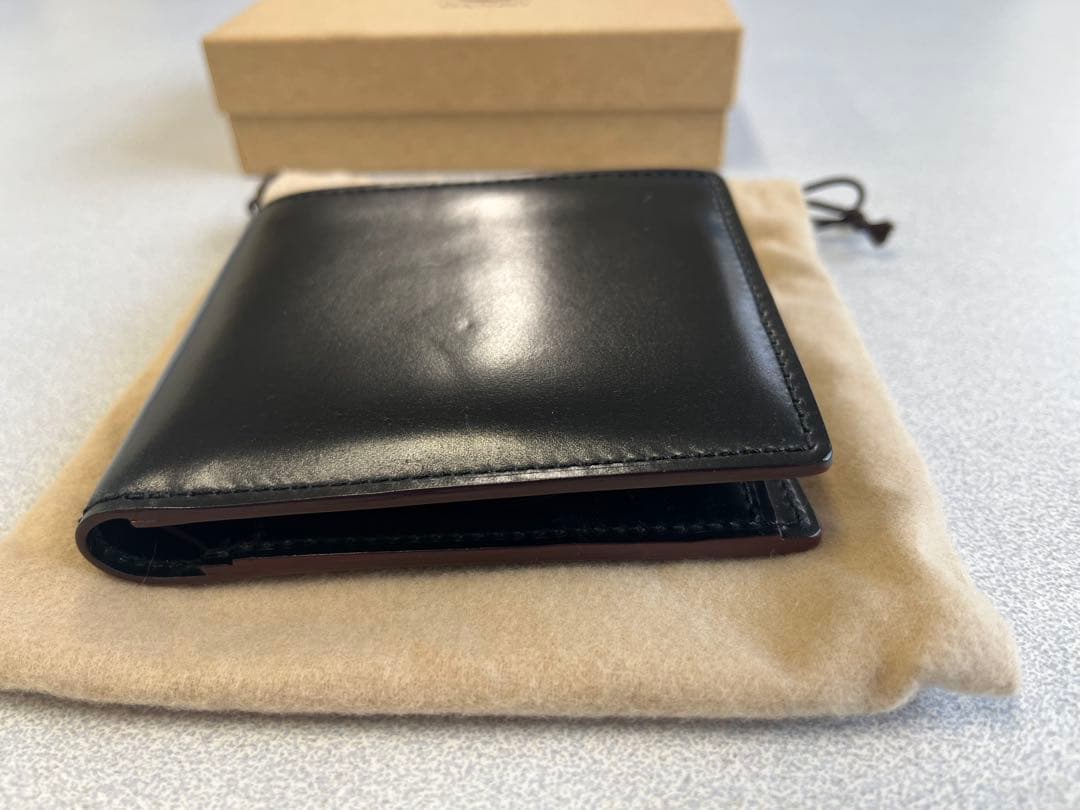 GANZO シェルコードバン 2 小銭入れ付き二つ折り財布　ブラック