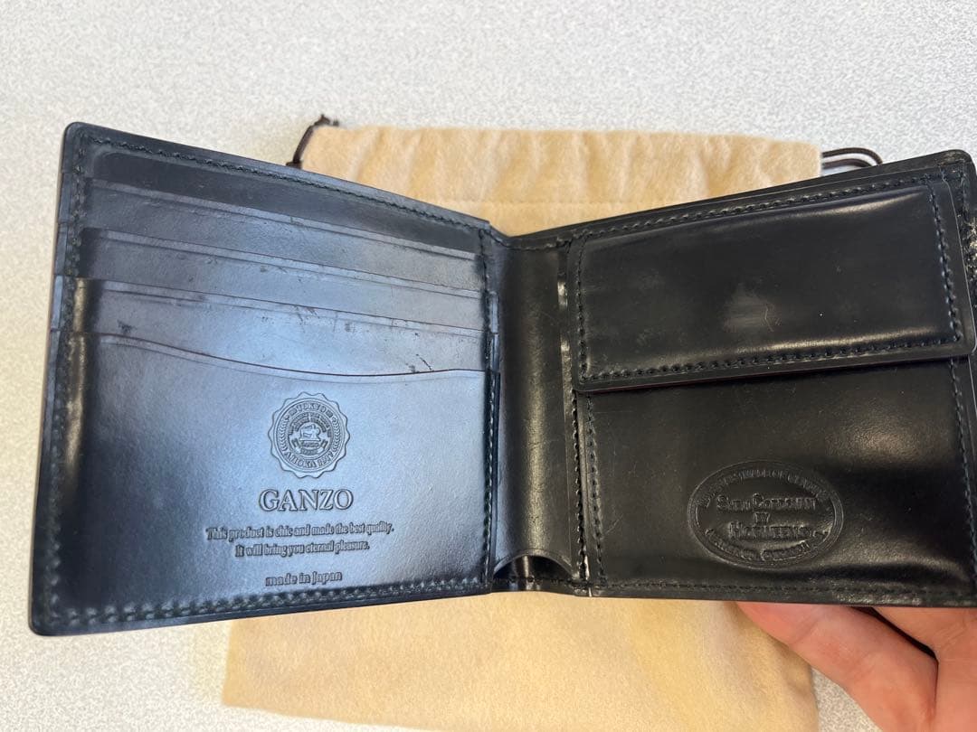 GANZO シェルコードバン 2 小銭入れ付き二つ折り財布　ブラック