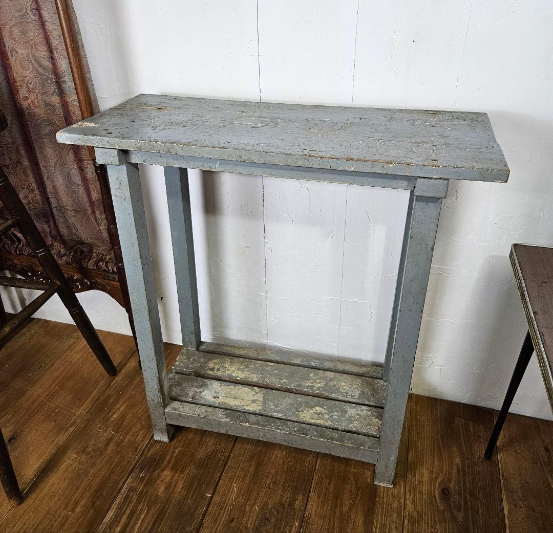 アンティーク シャビーな飾り棚 花台 鉢置 サイドテーブル 木製 レトロ