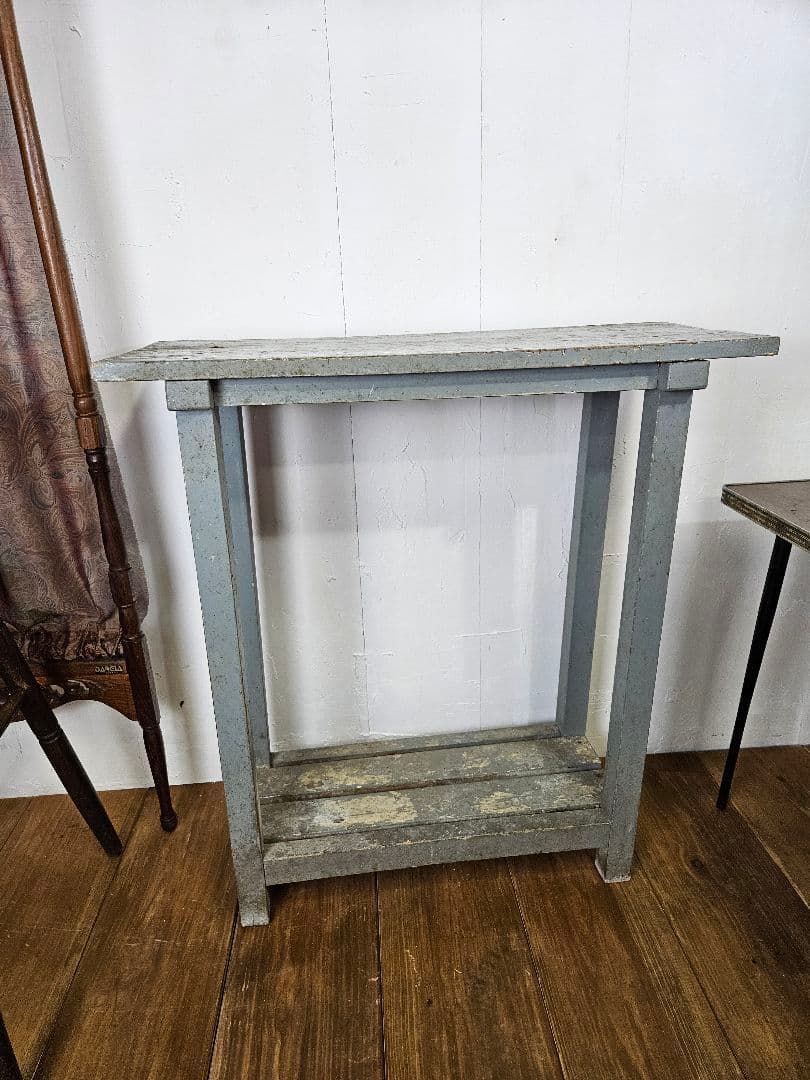 アンティーク シャビーな飾り棚 花台 鉢置 サイドテーブル 木製 レトロ