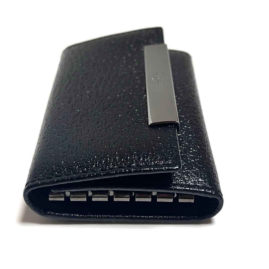 GUCCI キーケース レザー ブラック シルバープレート 6連フック 美品