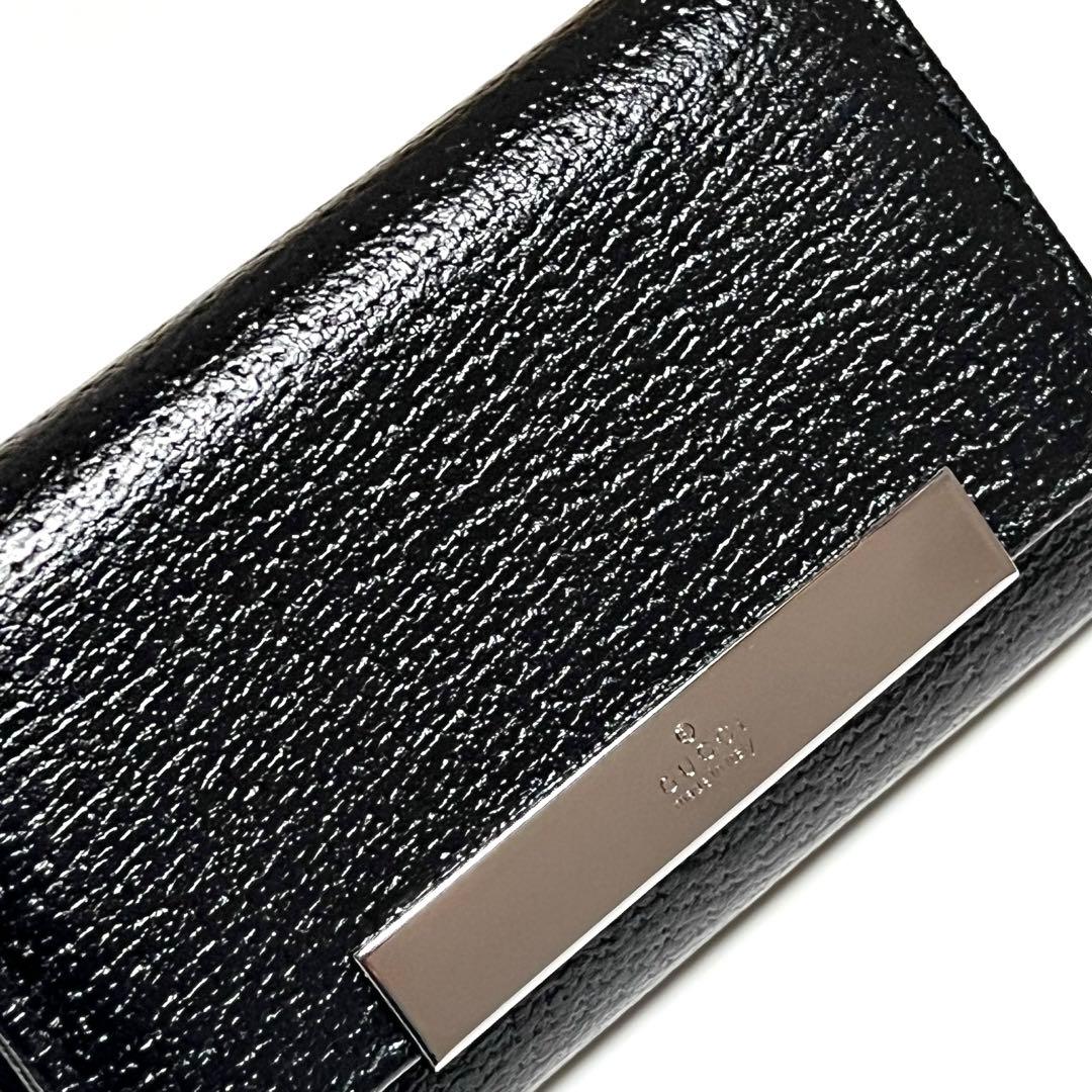 GUCCI キーケース レザー ブラック シルバープレート 6連フック 美品