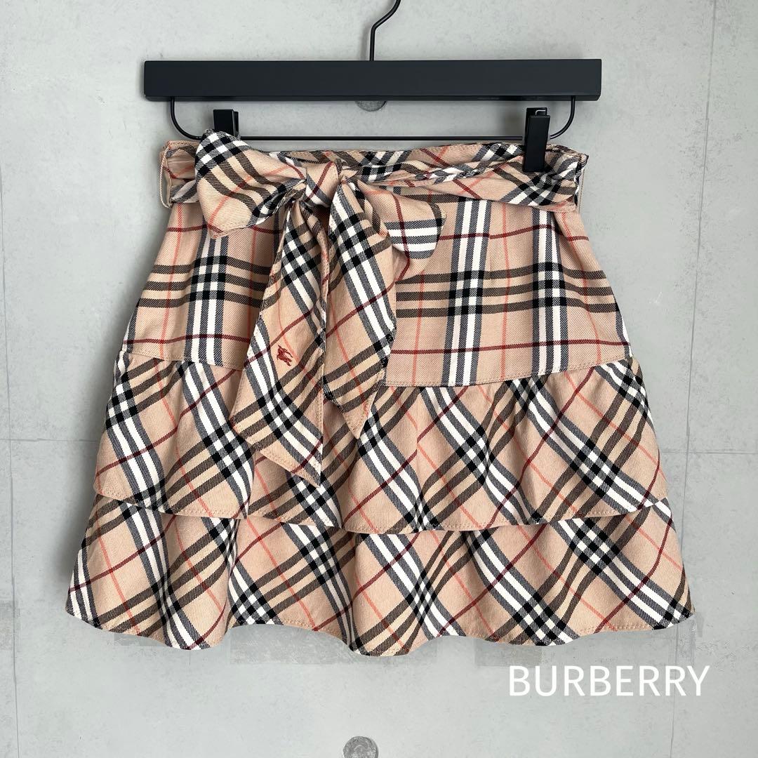 【美品】バーバリーブルーレーベル　フリルミニスカート　リボン　ノバチェック
