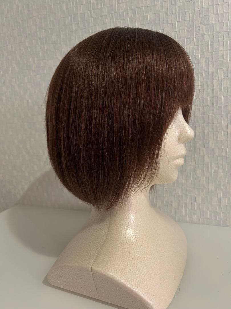 人毛100%ウィッグ ブラウン ボブスタイル　前髪あり