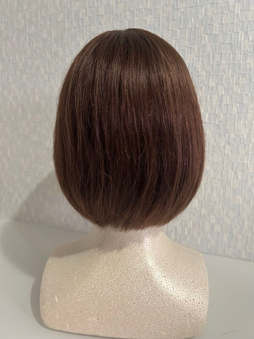 人毛100%ウィッグ ブラウン ボブスタイル　前髪あり