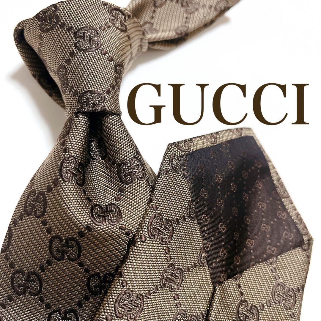 美品 グッチ ネクタイ ハイブランド GG柄 インターロッキング 光沢 希少