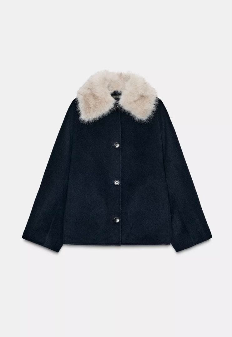 未使用【zara】フェイクファー襟ウールコート