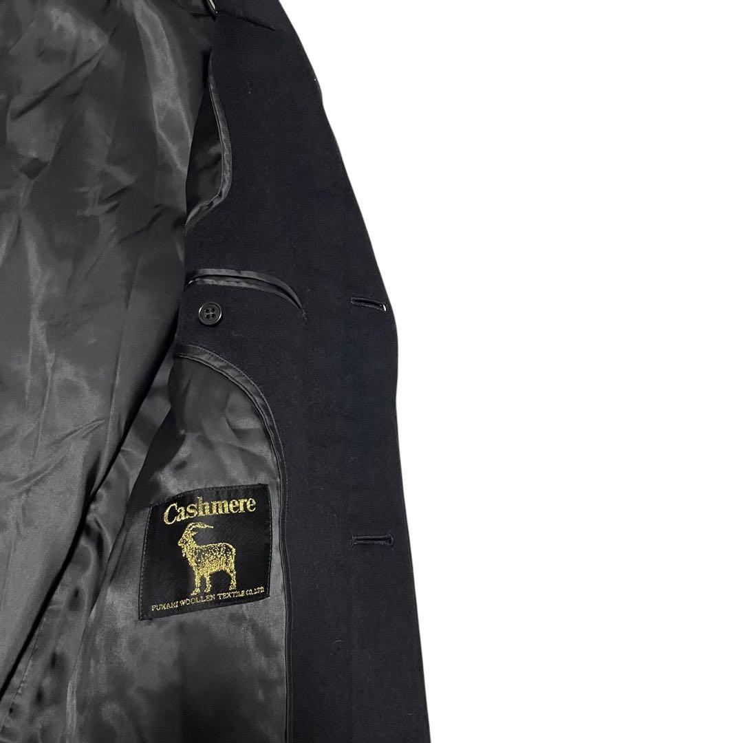 カシミヤ50%【vintage】マキシ丈比翼チェスターコート 日本製 ブラックM