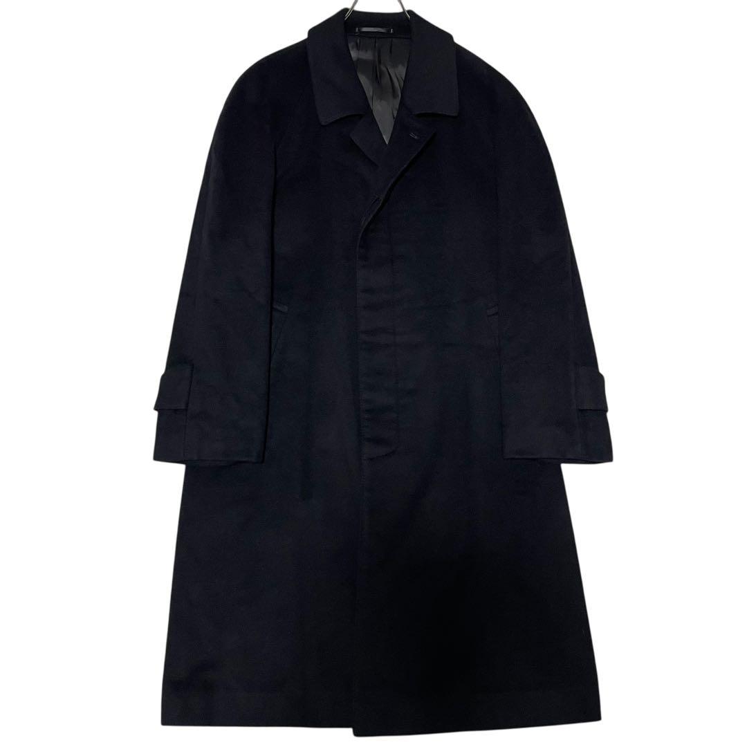 カシミヤ50%【vintage】マキシ丈比翼チェスターコート 日本製 ブラックM