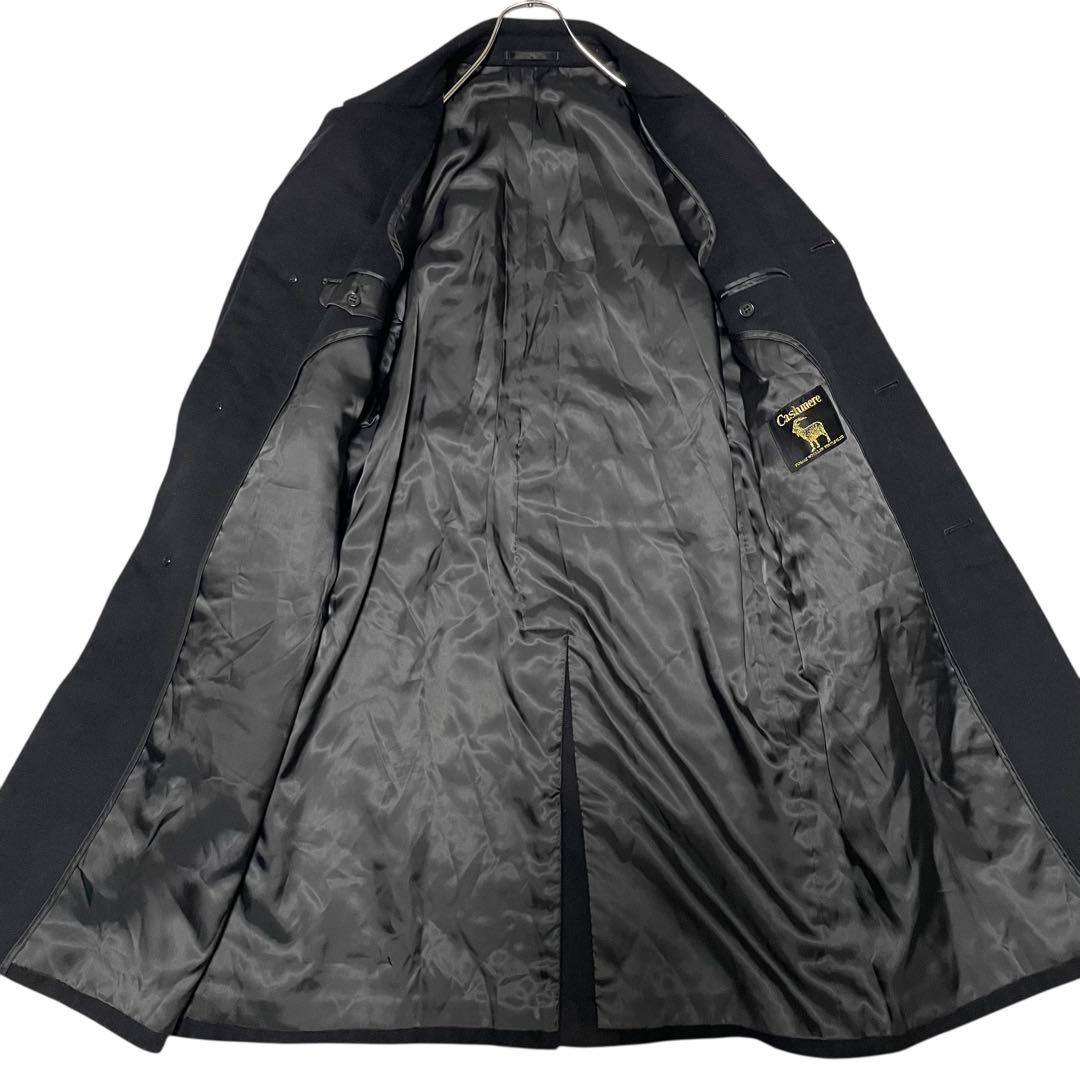 カシミヤ50%【vintage】マキシ丈比翼チェスターコート 日本製 ブラックM