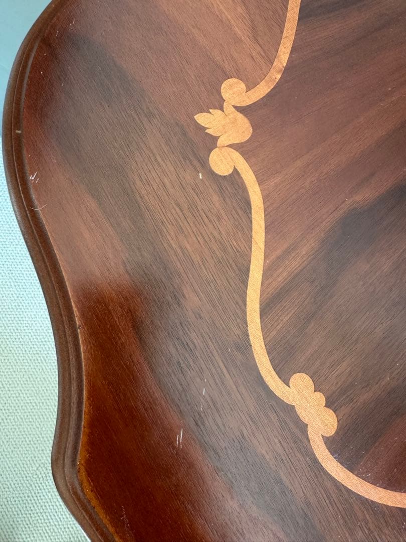 【送料込】コーヒーテーブル サイドテーブル 象嵌 アンティーク 猫脚