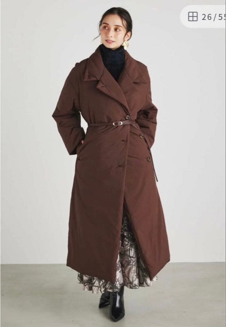 rienda ブラウン 中綿ロングコート ベルト付き