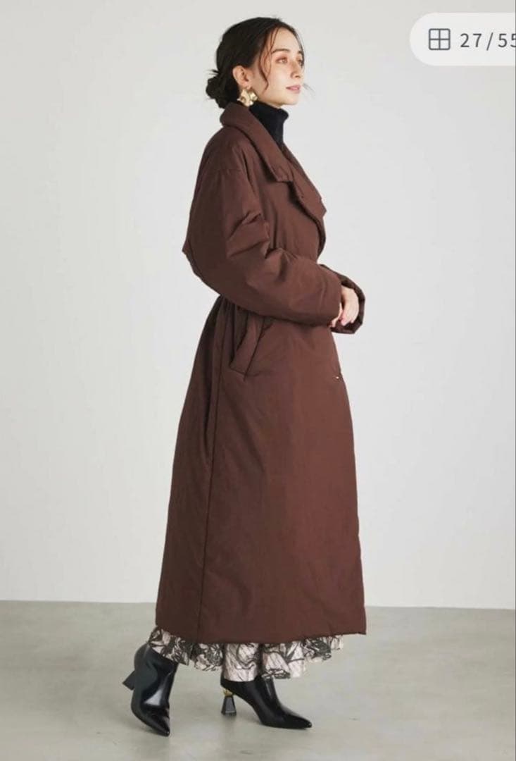 rienda ブラウン 中綿ロングコート ベルト付き