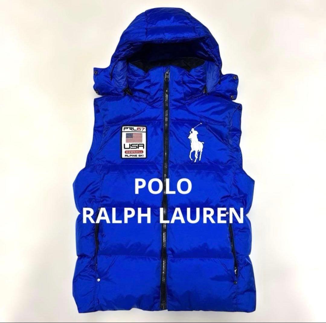 ✨希少 近年 ポロ ラルフローレン ダウンベスト ビッグポニー ブルー 刺繍