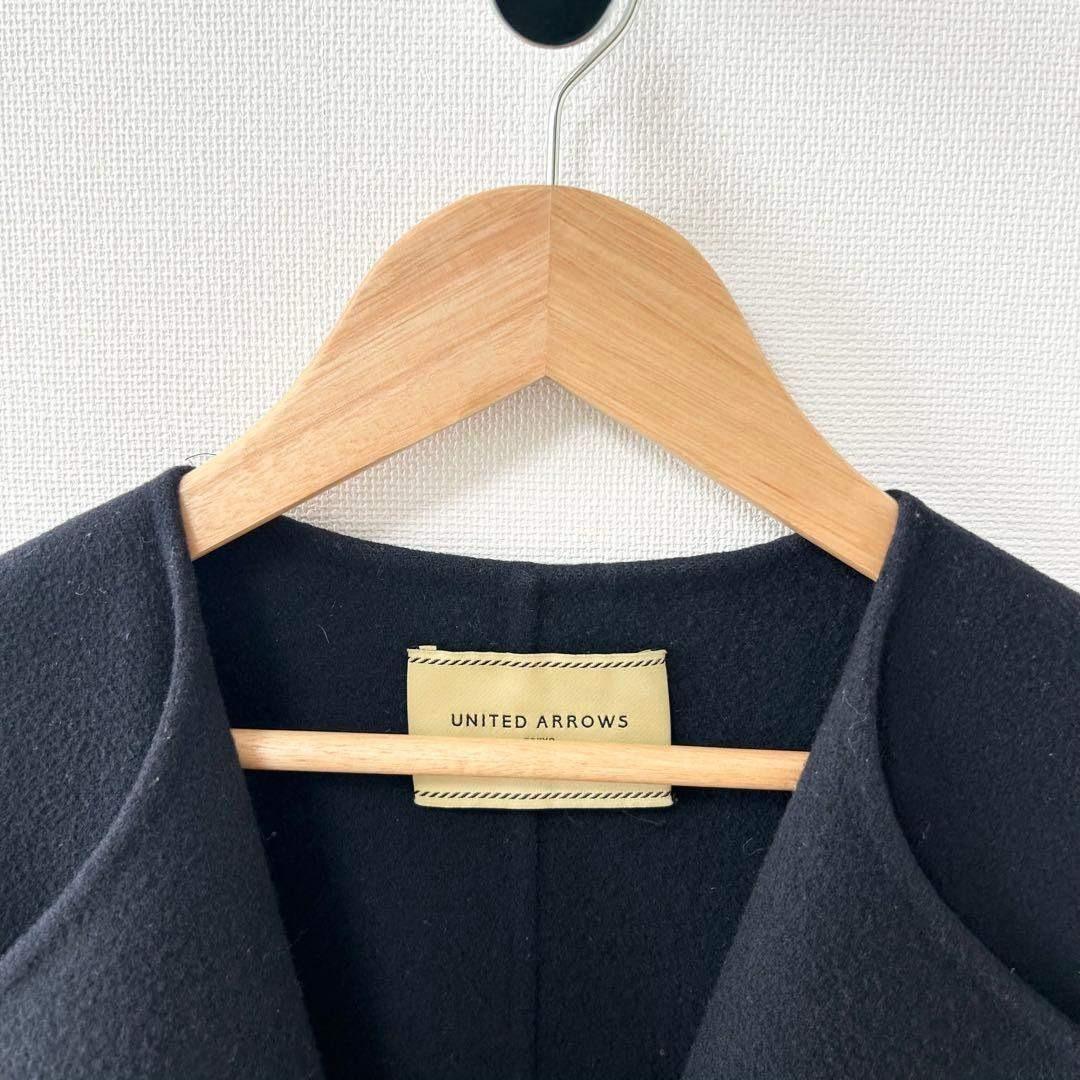 UNITED ARROWS ダブルフェイスノーカラーコート　ネイビー　38