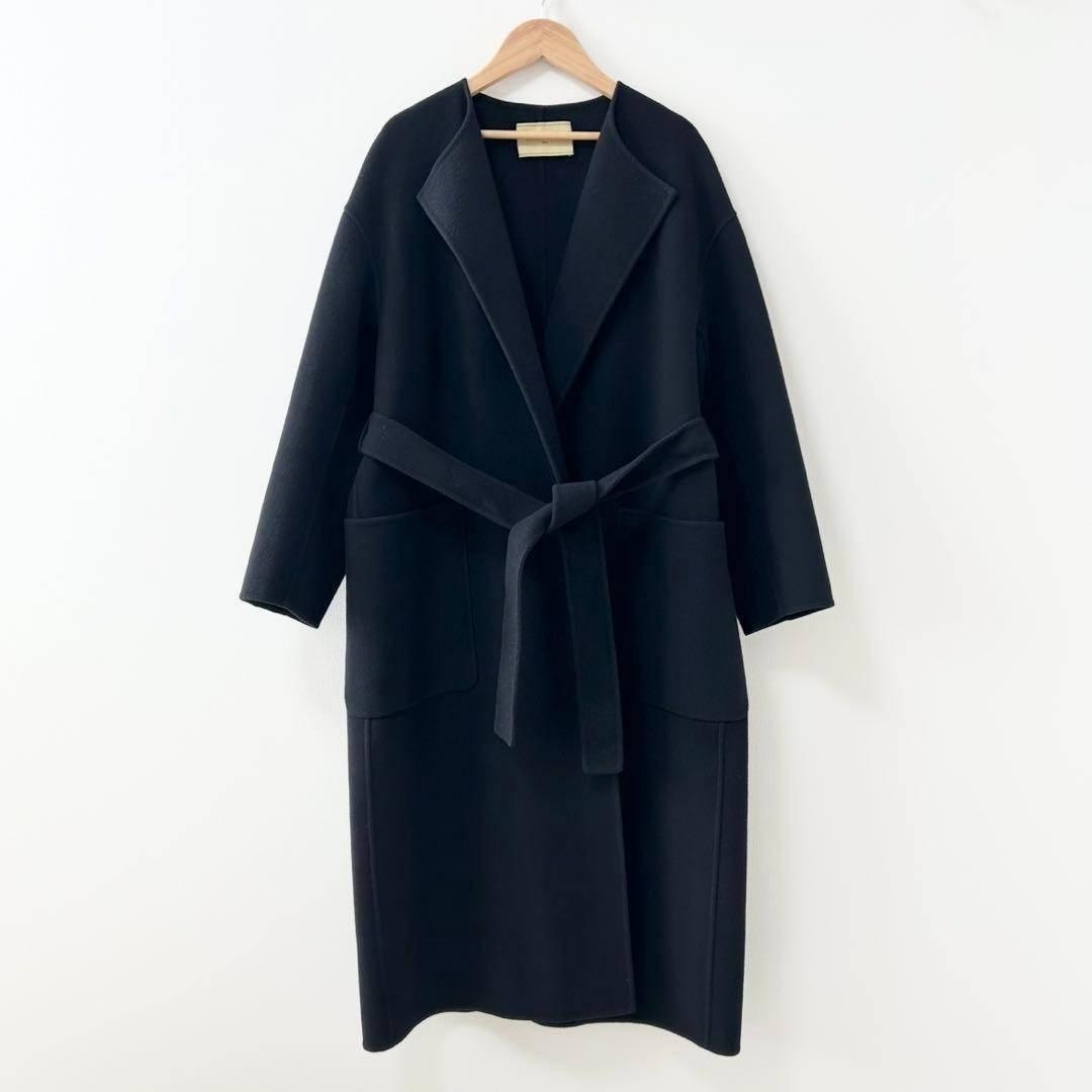 UNITED ARROWS ダブルフェイスノーカラーコート　ネイビー　38