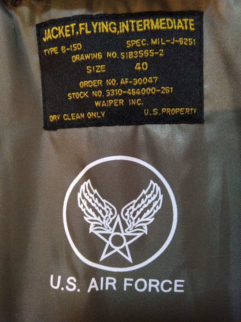 WAIPER.inc【廃盤】【稀少】B-15D　フライトジャケット　40
