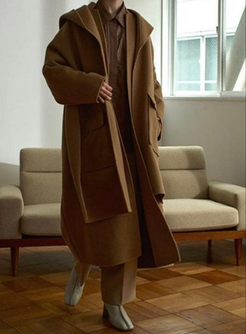 etre tokyo フードストール付きロングリバーコート