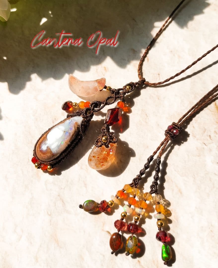 カンテラオパールマクラメネックレス・*☽:゜・⋆。月映えの実り・*☽:゜・⋆