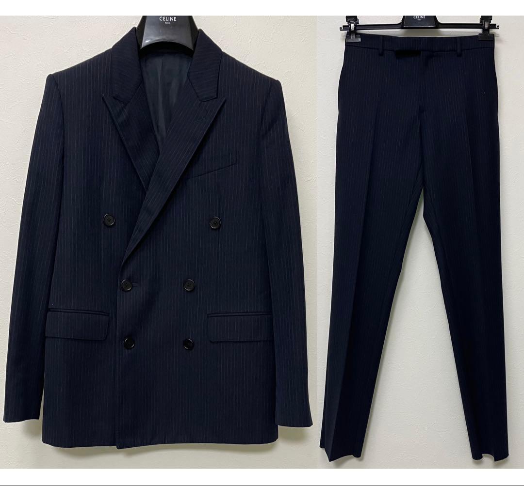 23AW CELINE ダブルブレストスーツ ダークネイビー シャドーストライプ
