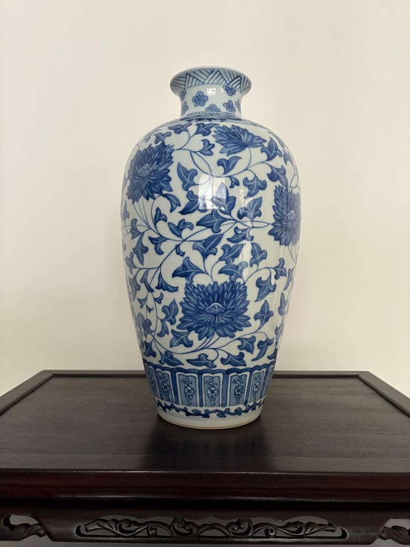 大清光緒年製　青と白の花柄陶器花瓶