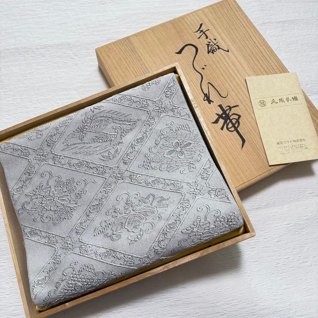 m-56 安田つづれ 謹製 爪織 本綴れ 格天井錦 名古屋帯 正絹 木箱