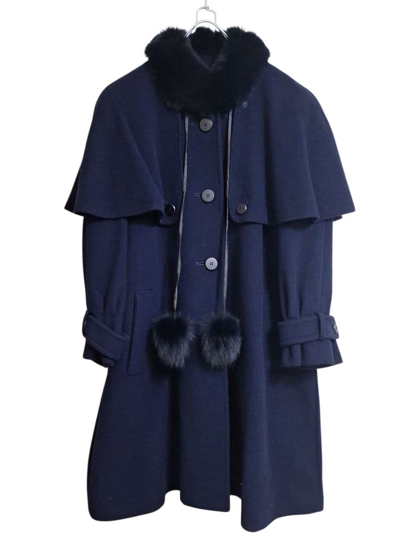 レリアン　2way　ケープコート　ロングコート　フォックスファー　カシミア混
