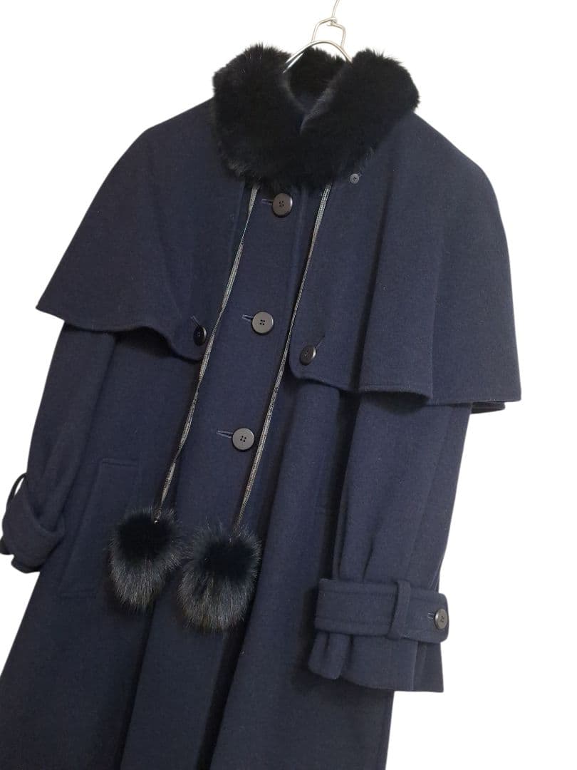 レリアン　2way　ケープコート　ロングコート　フォックスファー　カシミア混