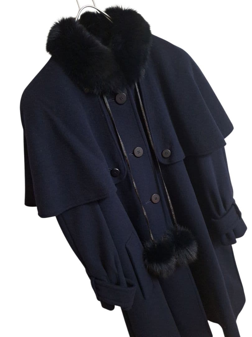 レリアン　2way　ケープコート　ロングコート　フォックスファー　カシミア混