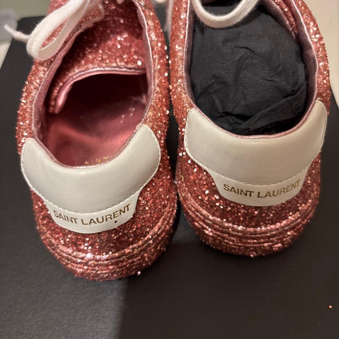 新品 サンローランスニーカーピンク グリッター
