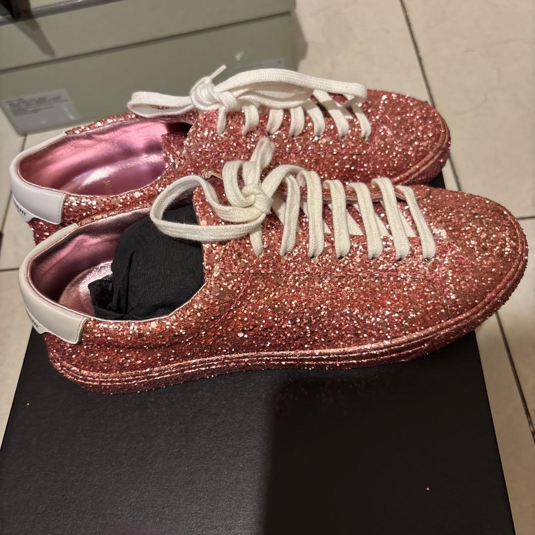 新品 サンローランスニーカーピンク グリッター