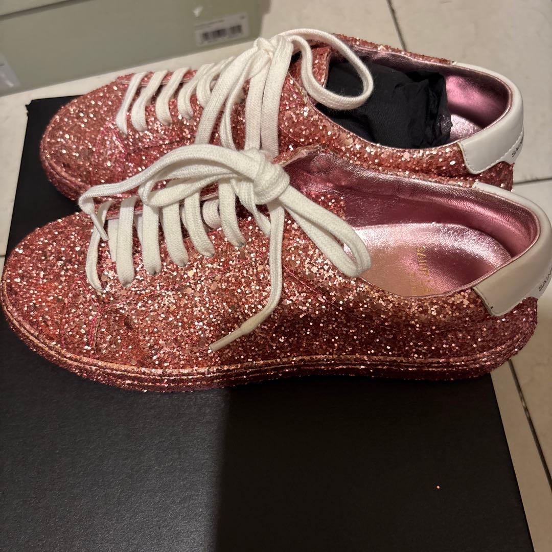 新品 サンローランスニーカーピンク グリッター